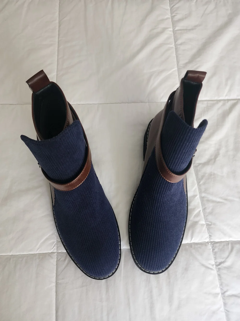 Men's Navy and Brown Slip-On Chelsea Boots